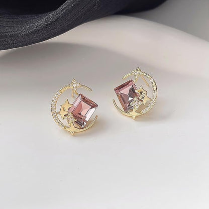 Vintage Purple Crystal Moon Earrings Amethyst