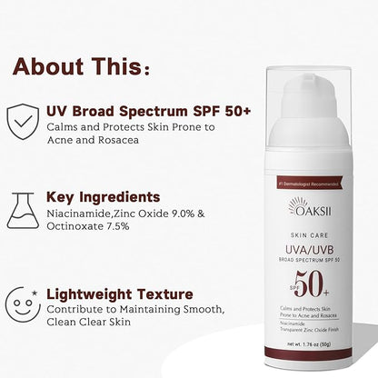 UV Clear Face Sunscreen, SPF 50 Oil Free Sunscreen with Zinc Oxide, Sensitive-Skin Tested and Lightweight, Silky Sunscreen 1.7 Fl Oz