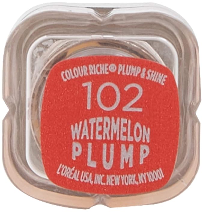L'Oreal Paris Makeup Colour Riche Plump and Shine Lipstick, for Glossy, Radiant, Visibly Fuller Lips with an All-Day Moisturized Feel, Watermelon Plump, 0.1 oz.