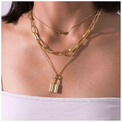 Punk Layered Heart Choker Necklace Gold