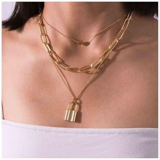 Punk Layered Heart Choker Necklace Gold