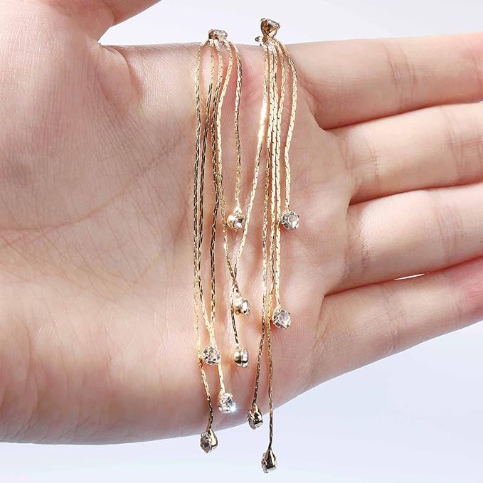Boho Cz Tassel Chain Earrings Gold