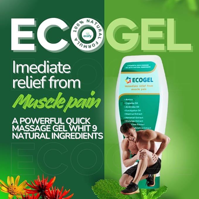Body Massage Gel; Fast Pain Relief; Sports Injury Gel; Ecogel – Fast-Acting, Natural Formula with 9 Ingredients, Anti-inflammatory for Sore Muscles, Arthritis, Sports Injuries – 200ml.