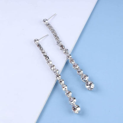 Vintage Rhinestone Chain Drop Earrings Silver Linear Crystal