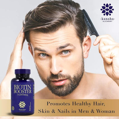 Biotin 10,000 mcg Hair Growth Booster Vitamins for Longer, Stronger, Healthier Hair & Nail, 90 Caps (3-Month Supply)