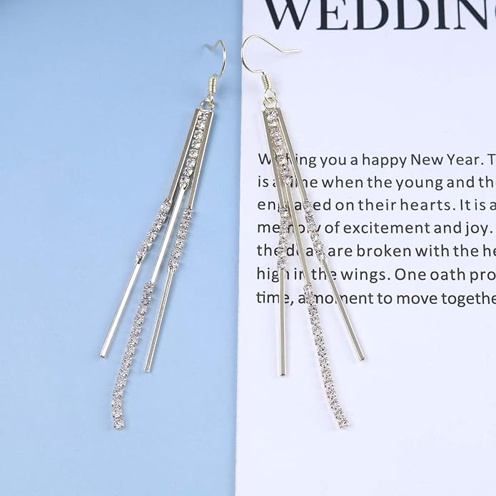 Vintage Crystal Tassel Earrings Rhinestone Bar Drop Earrings