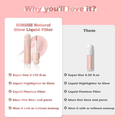KIMUSE Natural Glow Liquid Filter, Weightless Liquid Highlighter & Cruelty-Free