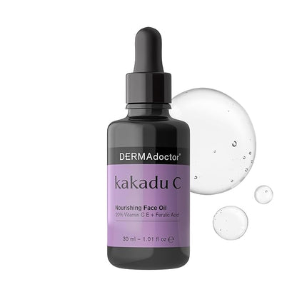 DERMAdoctor 20% Vitamin C Face Oil with Vitamin E & Ferulic Acid | Kakadu C High-Potency Evening Oil, Anti-Aging, Brightening & Hydrating Glow | For All Skin Types – 1.01 fl oz