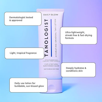 Tanologist Hydrating Gradual Tan Lotion - Medium/Dark - Hydrating Self Tanning Lotion with Hyaluronic Acid & Squalane - Sun Kissed, Natural Looking Self Tan - 8.45 fl oz