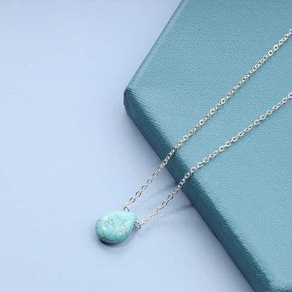 Boho Long Turquoise Necklace Silver Teardrop Turquoise Necklace