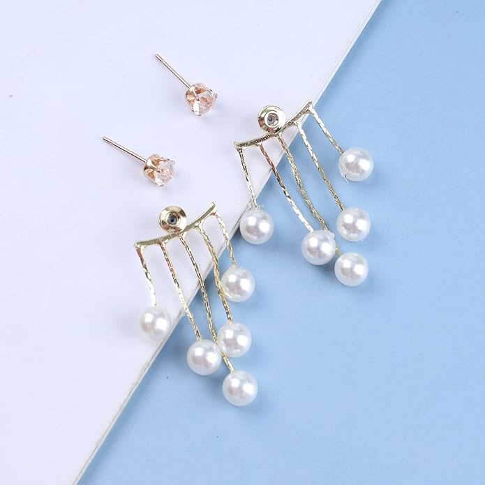 Vintage Crystal Pearl Drop Earrings Long