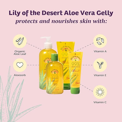 Lily Of The Desert Gelly Moisturizer - 99% Organic Aloe Vera Gel for Skin, After Sun Care with Aloe, Vitamin E Oil, and Vitamin C for Sunburn Relief, 12 Fl Oz (Pack of 2)
