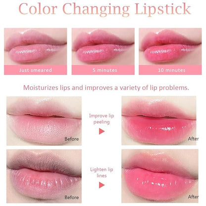 evpct 3Pcs Peach Black Red Cherry Strawberry Tinted Lip Balms PH Lip Color Changing Lipstick Stain Set Queen for Women Girls Korean Mood Long Lasting Color Change Light Pink Lipstick Lip Tint Gloss