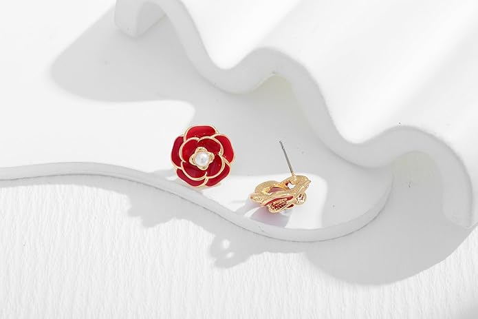 CLASSYZINT Gold/White/Red/Black Flower Stud Earrings