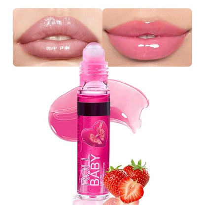 BINGBRUSH Roller Mirror Lip Gloss, Plumping Magic Mood Lipstick Lip Glaze, High-Shine Clear Lip Stain Lip Balm Lip Care, Longlasting Moisturizing Lip Glow Oil (1Pc 01# Strawberry)