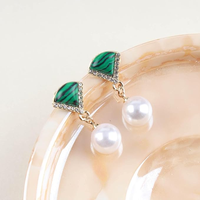 Vintage Cz Emerald Pearl Earrings Gold