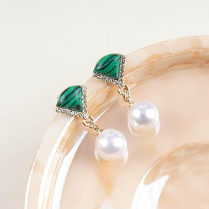 Vintage Cz Emerald Pearl Earrings Gold