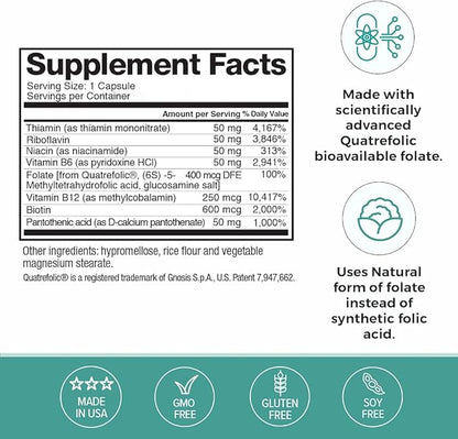 Omax3 Advanced Vitamin B Complex 50MG with Biotin | Strong & Shiny Hair, Skin Nails, Support Stress, Immunity, Energy Metabolism, 90 Capsules