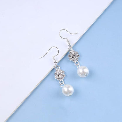 Vintage Rhinestone Pearl Drop Earrings Crystal