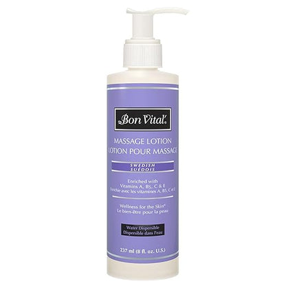 Bon Vital' Swedish Massage Lotion for Skin Tone Improvement, Dry Skin Repair, Increased Circulation, and Stress Relief, Great for Massage Therapists Who Perform Swedish and Sports Massages, 8 Oz