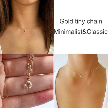 Boho Tiny Crystal Choker Gold Clear Quartz Pendant