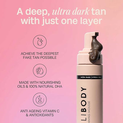 Bali Body Self-Tanning Mousse - Ultra Dark | Deep Bronzed Shade, Streak-Free Green Based Tinted Self-Tanner for All Skin Types | 100% Vegan, Cruelty Free, Australian Made (200 ml/6.7 fl oz)