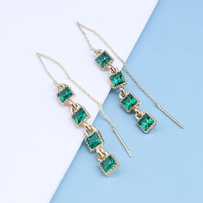 Vintage Crystal Emerald Threader Earrings Emerald Square Stud
