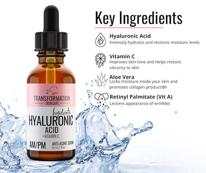 Vitamin C Serum, Hyaluronic Acid Serum for Face, Anti Aging, Menopause Support, Skin Care Products, Smooth & Tightening Skincare, Dark Spot Remover_2 See Transformation Skincare, 1 oz
