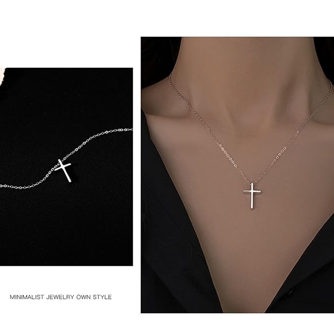 Boho Cross Necklace Chain Tiny Silver