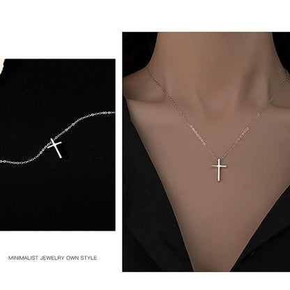 Boho Cross Necklace Chain Tiny Silver