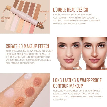 KIMUSE 2Color Dual Cream Contour Stick, Multi Blush Face Makeup