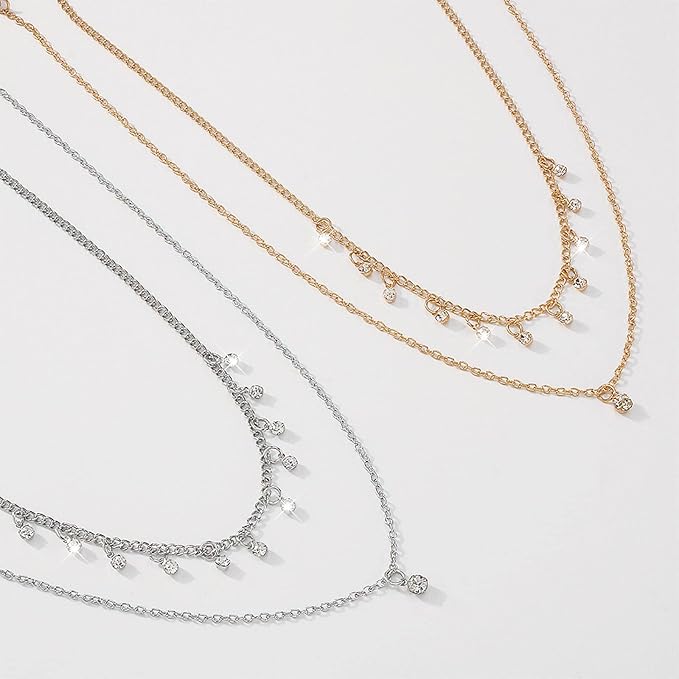 Boho Layered Gold Choker Necklace Crystal