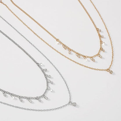 Boho Layered Gold Choker Necklace Crystal