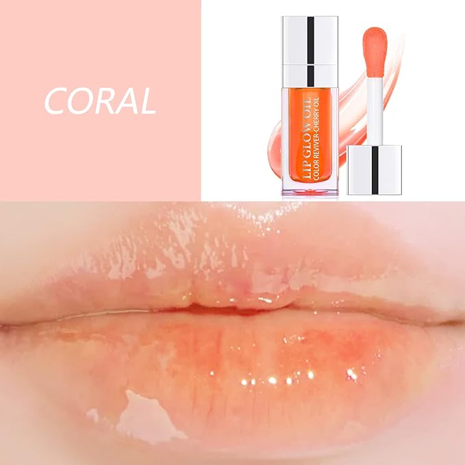 Lip Oil, Hydrating Lip Gloss Tinted Lip Balm Transparent Lip Care, Big Brush Head Glitter Shine, Long Lasting Nourishing Non-sticky Fresh Texture