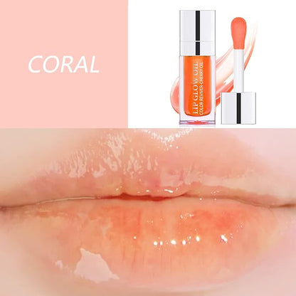Lip Oil, Hydrating Lip Gloss Tinted Lip Balm Transparent Lip Care, Big Brush Head Glitter Shine, Long Lasting Nourishing Non-sticky Fresh Texture