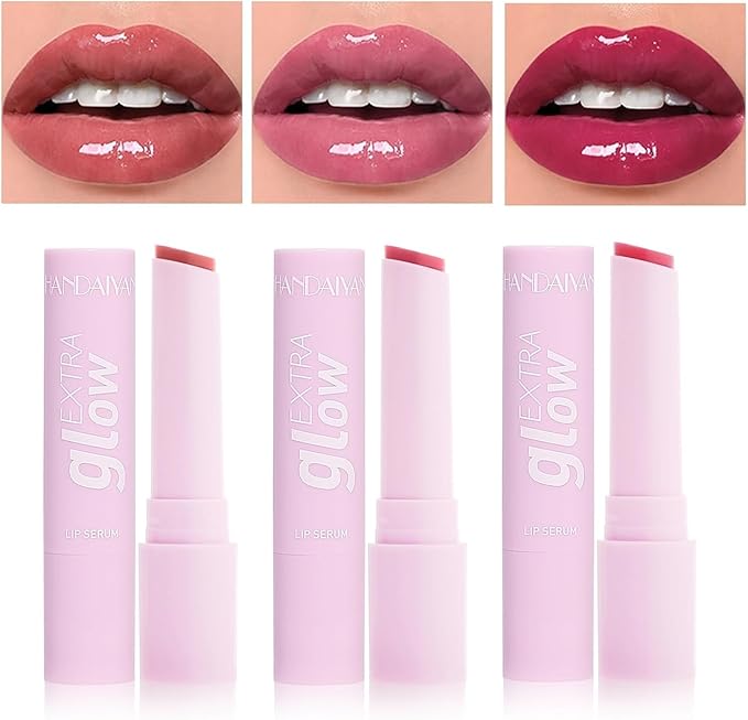3 Pcs/Set Plumping Lip Gloss Stick, Glass Shine Lipstick Super Moisturizing Lip Color Hydrating Glossy Tinted Balm, Plumps/ Nourishes Lips, Non-Sticky High Shine Smooth Lip Color Balm (Color 04 05 08)