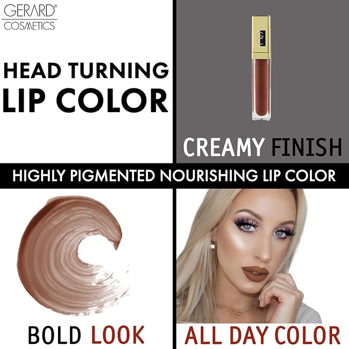 Gerard Cosmetics Color Your Smile Lip Gloss Cocoa Bean | Super Pigmented Brown Lip Gloss with LED Light and Mirror | Shiny Finish | Hydrating Brown Lipstick | Cruelty Free and Made in USA