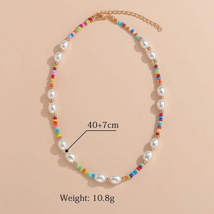 Boho Pearl Choker Necklace Vintage Blue