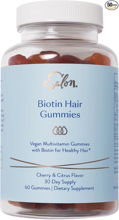eSalon Biotin Hair Gummies, Vegan Multivitamin, Cherry & Citrus Flavor, 60 Count, 30 Day Supply