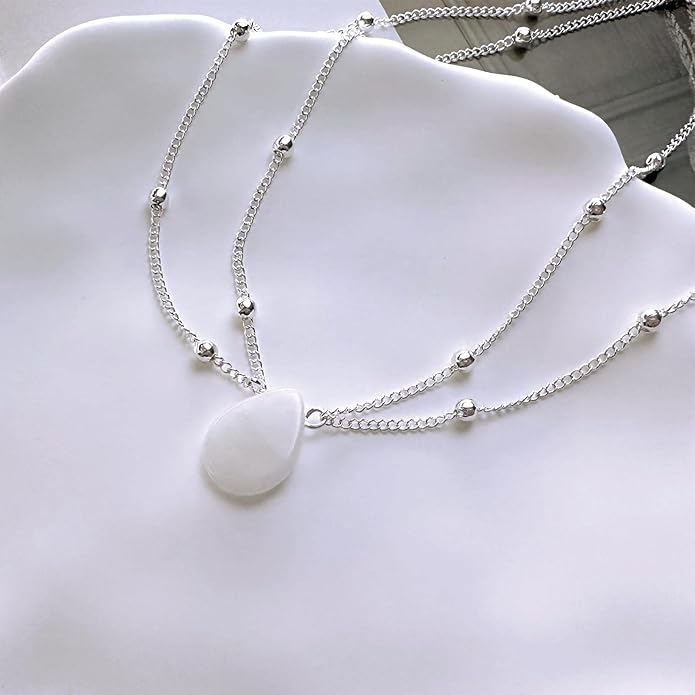 Layered Teardrop Pendant Necklace Teardrop Natural Stone Necklace