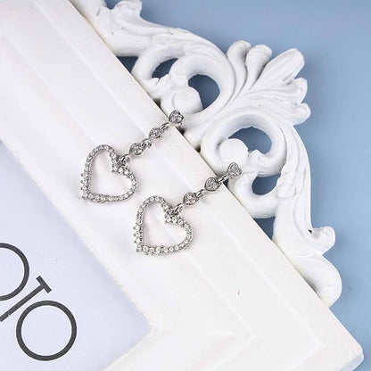 Vintage Rhinestone Heart Dangle Earrings Long