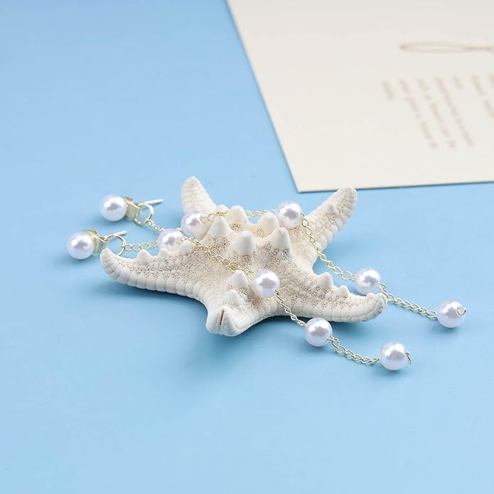 Boho Pearl Drop Earrings Long Pearl Tassel Earrings