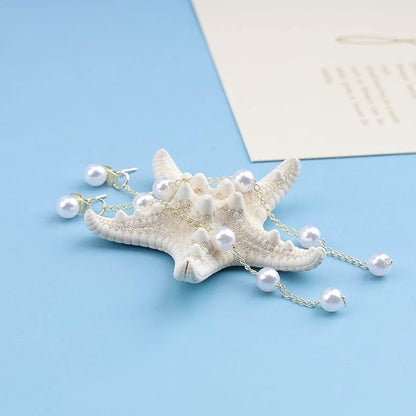 Boho Pearl Drop Earrings Long Pearl Tassel Earrings