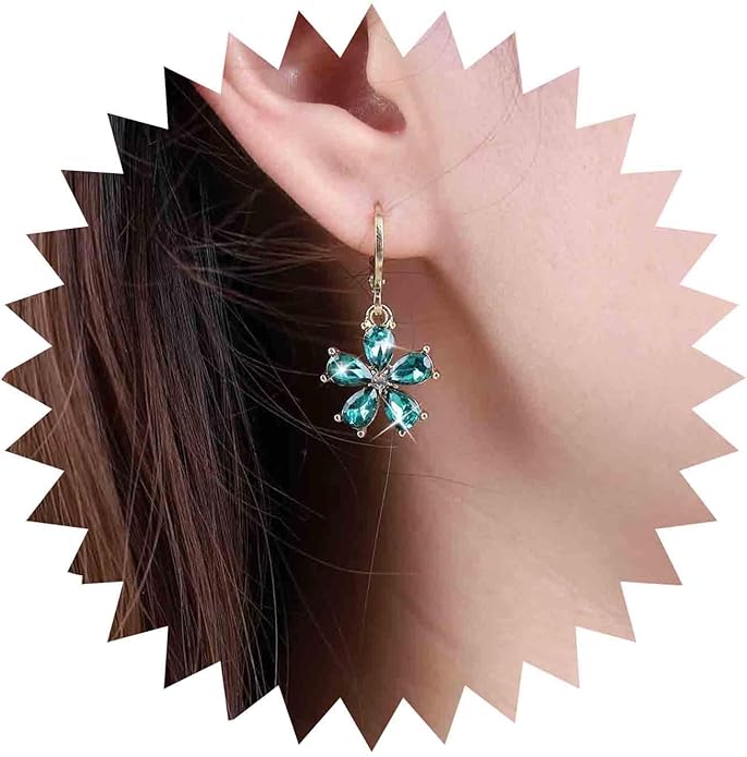 Vintage Emerald Flower Drop Earrings Green