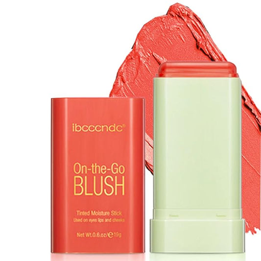 Cream Coral Orange Blush Stick,Multi-Use Makeup Milk Blush Stick,Multi-Use
