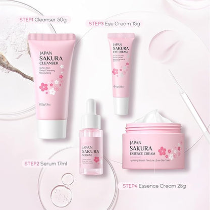 Skin Care Sets for Women/Girls JAPAN SAKURA Beauty Gift Sets Skincare Kit with Cleanser, Serum, Eye Cream, Face Cream Travel Pamper Sets for Women Gifts,Skin Care Sets & Kits