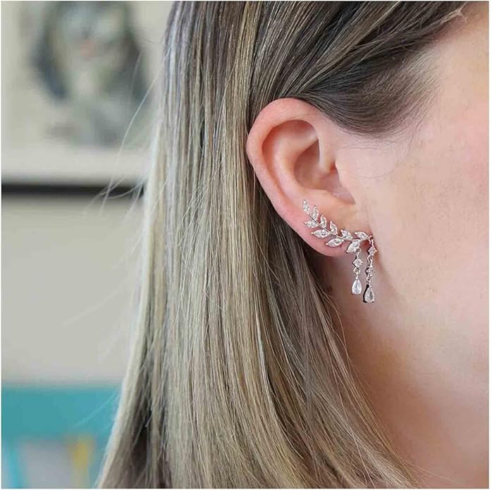 Boho Rhinestone Ear Crawler Earrings Gold Crystal Wing