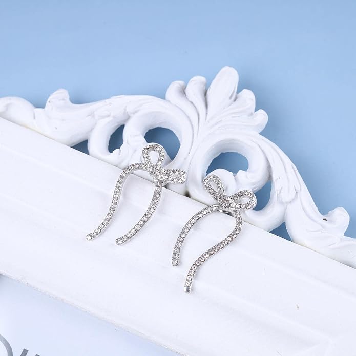 Vintage Crystal Bow Earrings Rhinestone Bow Drop Earrings