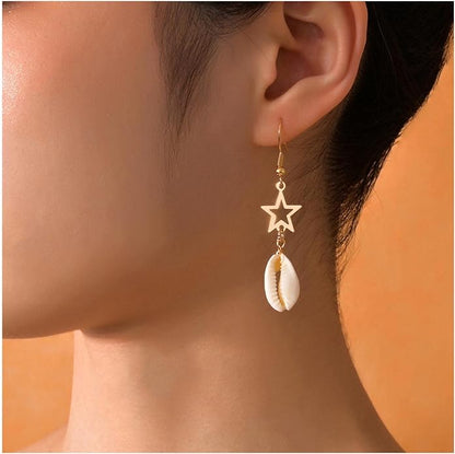 Vintage Cowrie Drop Earrings Puka Shell