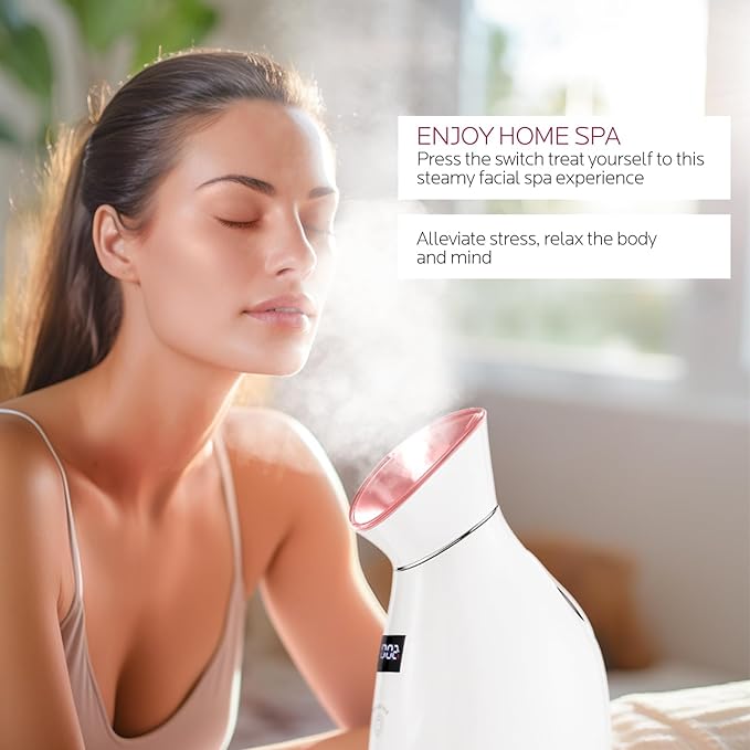 Colorfarm Facial Steamer Nano Ionic: Smart Face Steamer Deep Cleaning Unclogs Pores - Humidifier Hot Mist Home Sauna Spa for Women Men with LCD Display Steam Timer